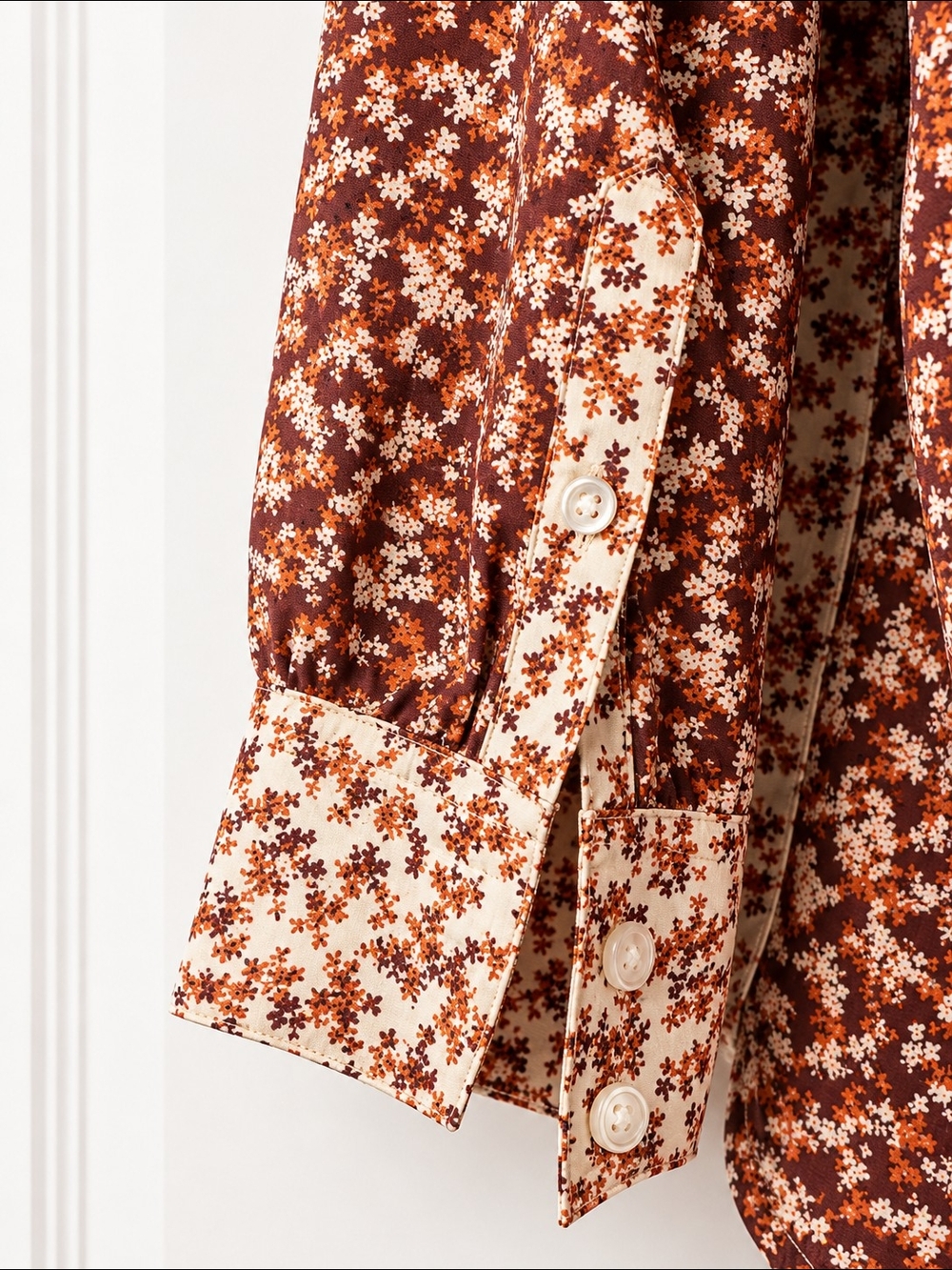 Lands' End Women's Two-Tone Floral Button Down Blouse - Rust/Cream - Picture 6 of 7